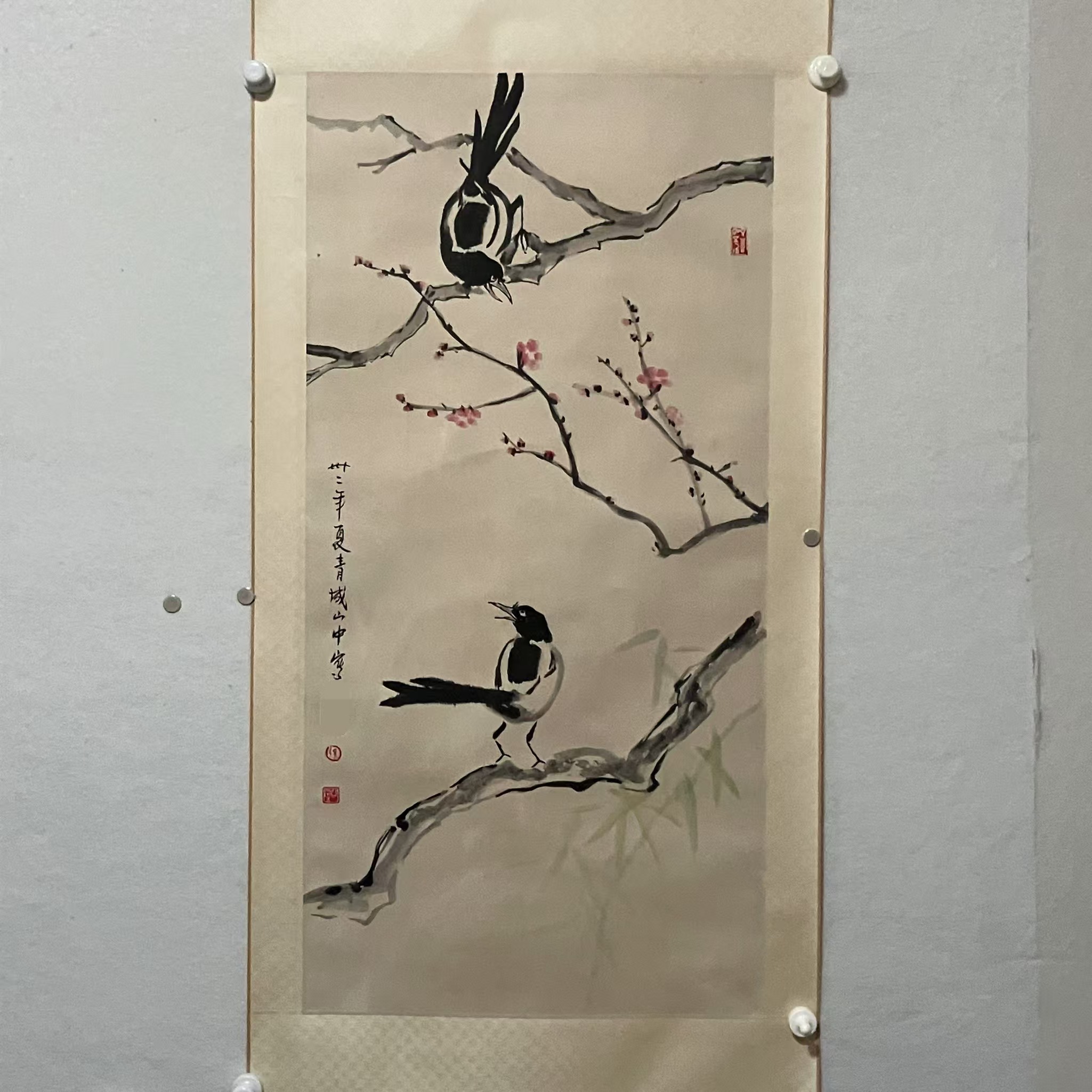 SS003 双喜图  纸本设色立轴97×48cm