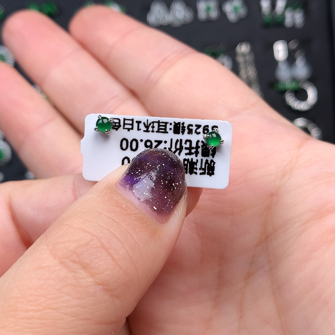 翡翠银S925镶嵌耳饰