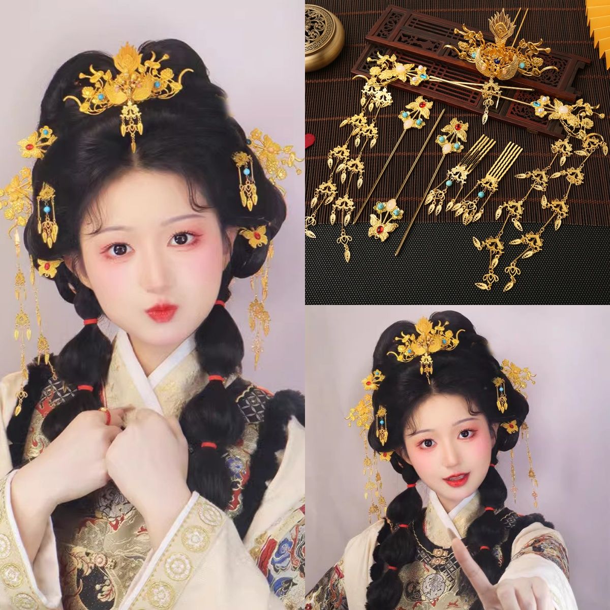 汉服凤栖池发冠发簪发钗发梳国风头饰百塔明制宫廷古风古典女步摇