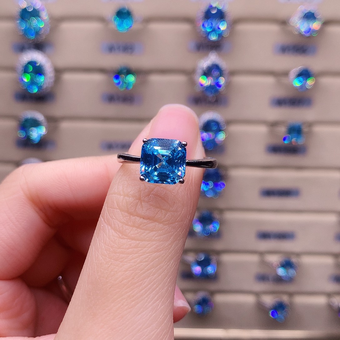 海蓝宝石戒圈银S925镶嵌