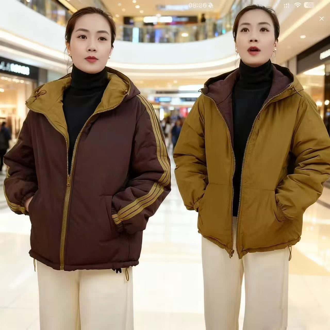 [双面穿]里外可穿棉衣撞色不分正反面棉服外套2025冬季新款夹棉