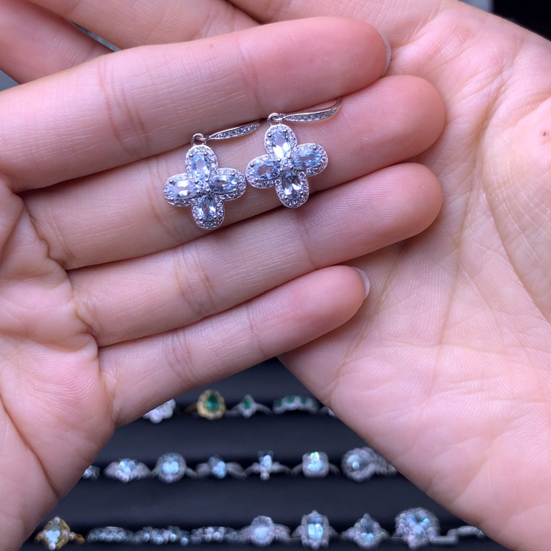 海蓝宝石耳坠银S925镶嵌