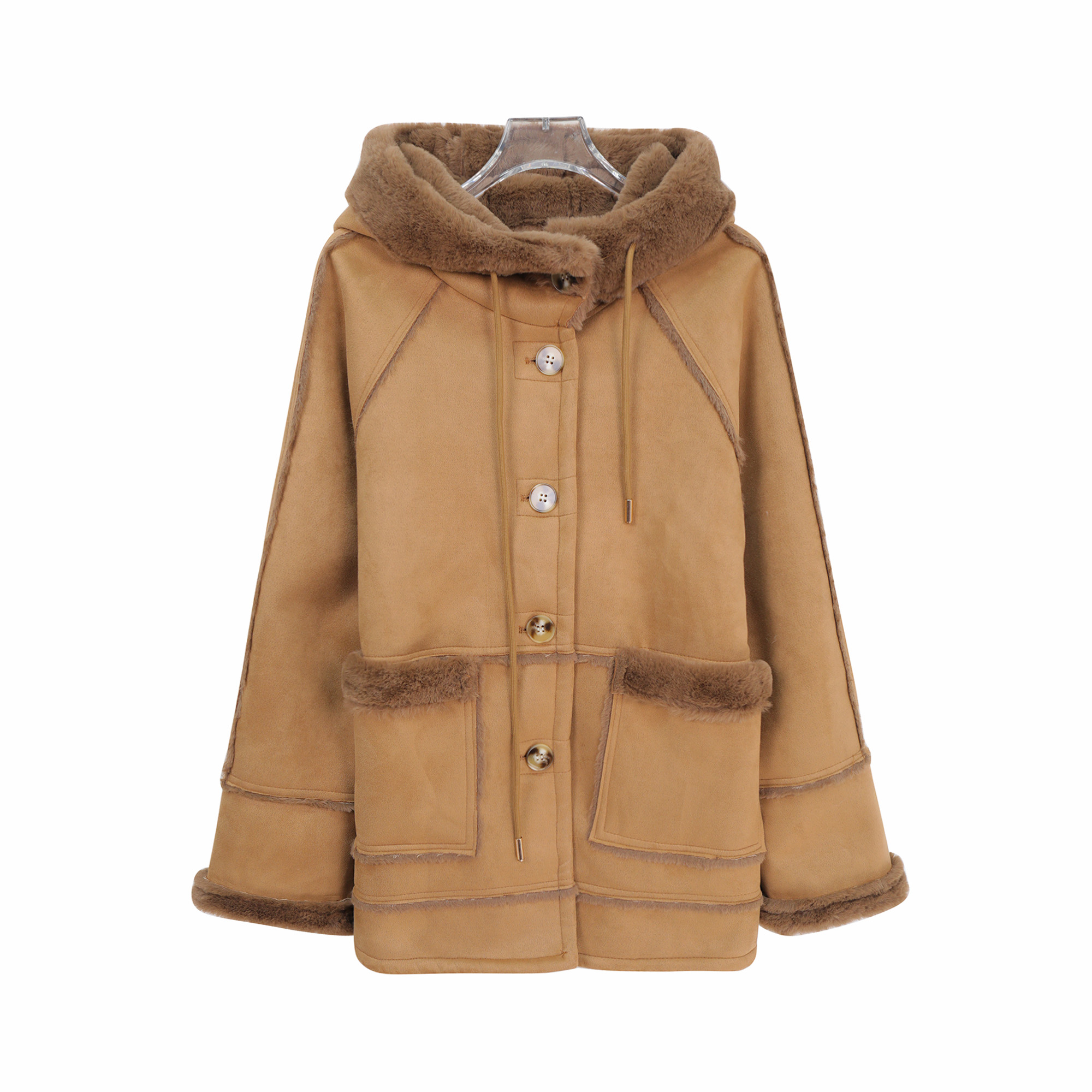 连帽毛毛加厚美拉德拼接气质撞色外套X27910