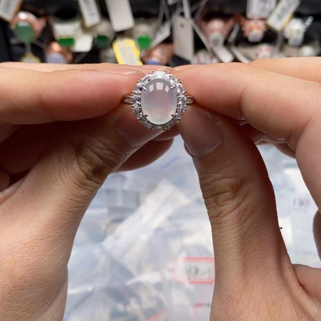 翡翠戒指银S925镶嵌天然缅甸翡翠a货