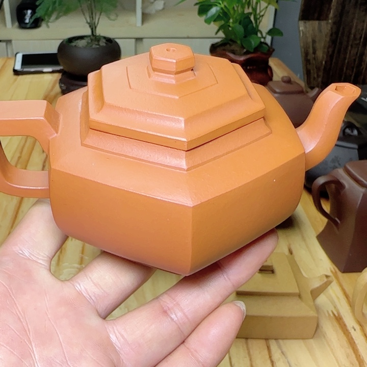 朱泥壶半手工朱泥六方雪华