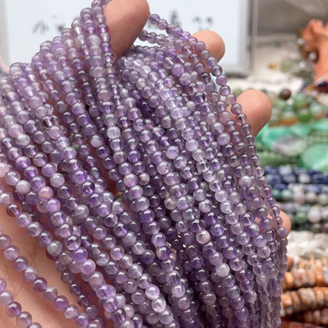 玛瑙/玉髓合金珠宝半成品两条装卡4mm紫水圆珠