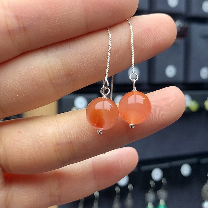 南红玛瑙耳饰银S925镶嵌