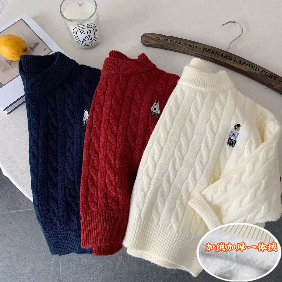 冬季毛衣新款男童中小童圆领加绒一体绒加厚套头针织打底洋气百搭