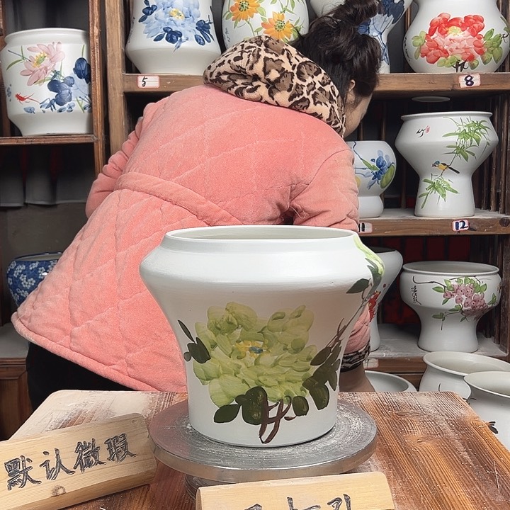 摆件高20口18.5绿绿绿牡丹新款陶瓷陶瓷