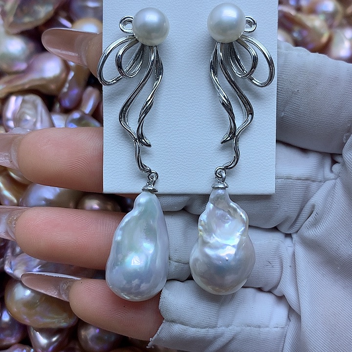 淡水珍珠耳饰银S925镶嵌