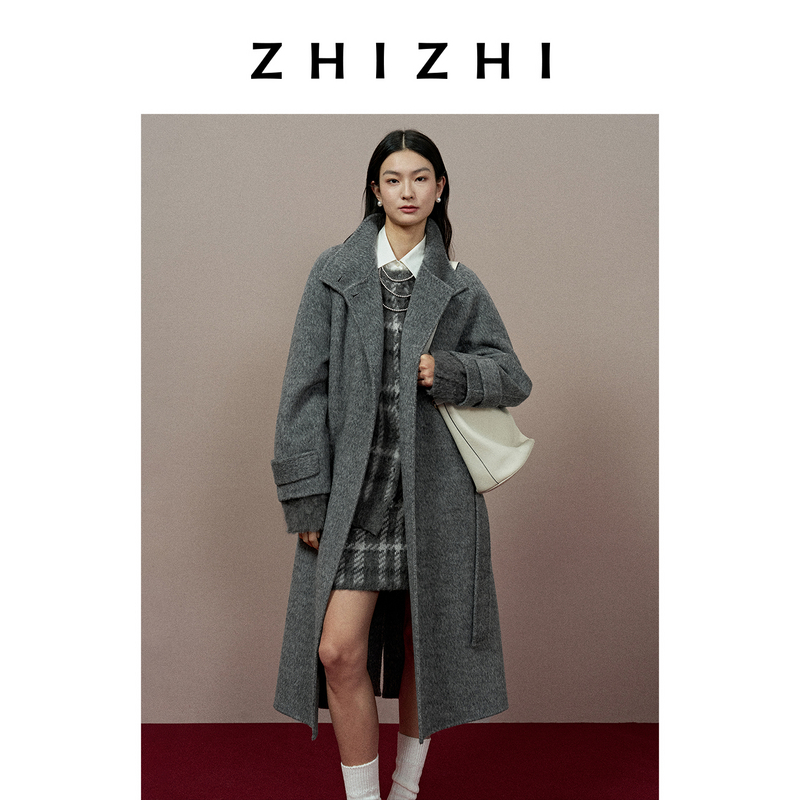 致知 蕊珠闲 宽松微A版型后风衣挡片立领羊毛大衣ZZ2EWWWS018