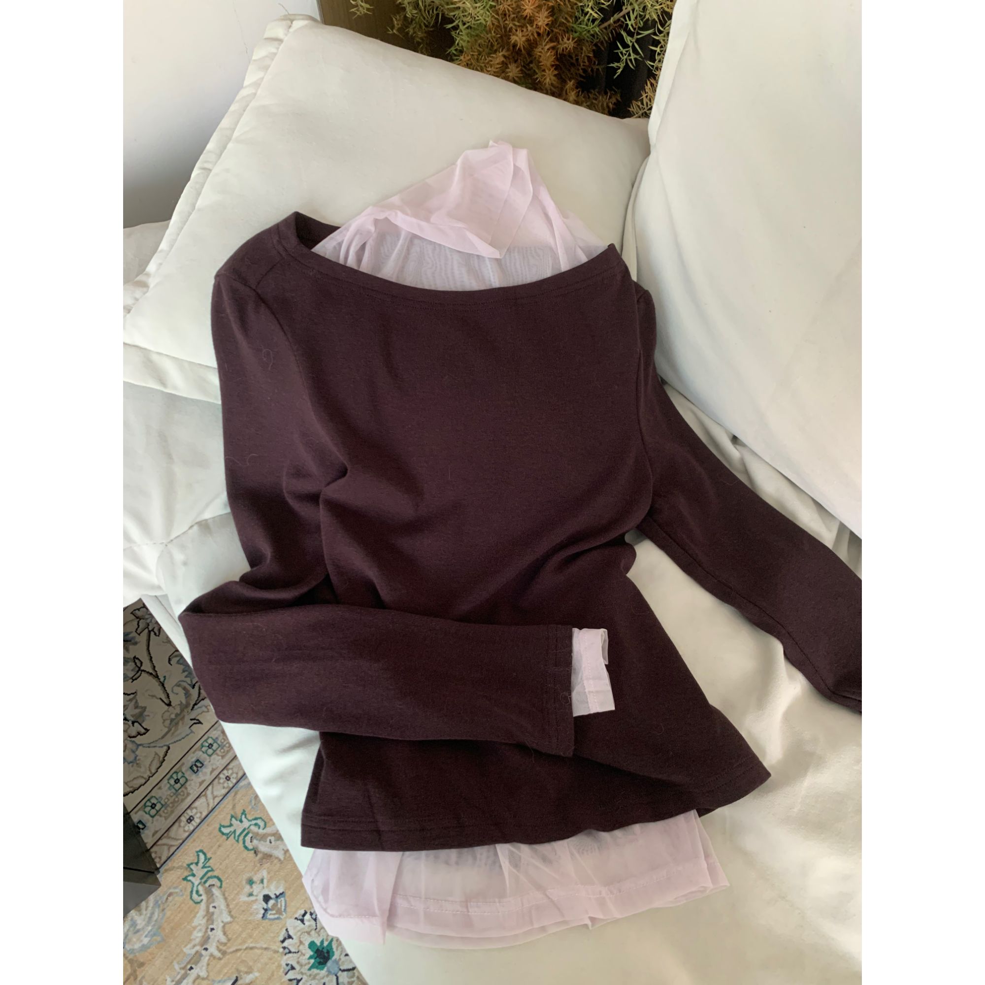 秋冬新款断码捡漏.网纱圆领拼接打底真两件3967