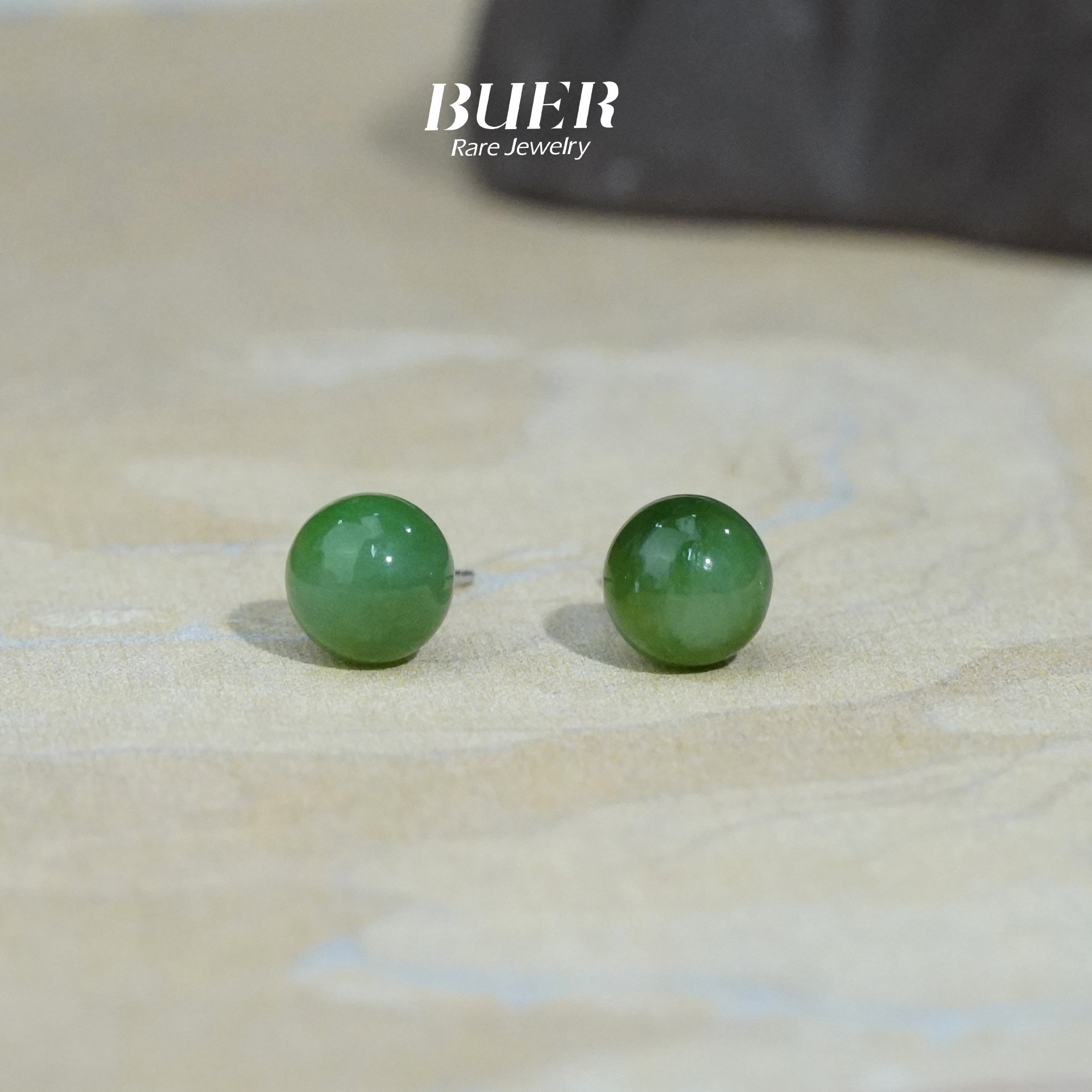 【不二】和田玉碧玉银耳钉8mm+（多样性发）