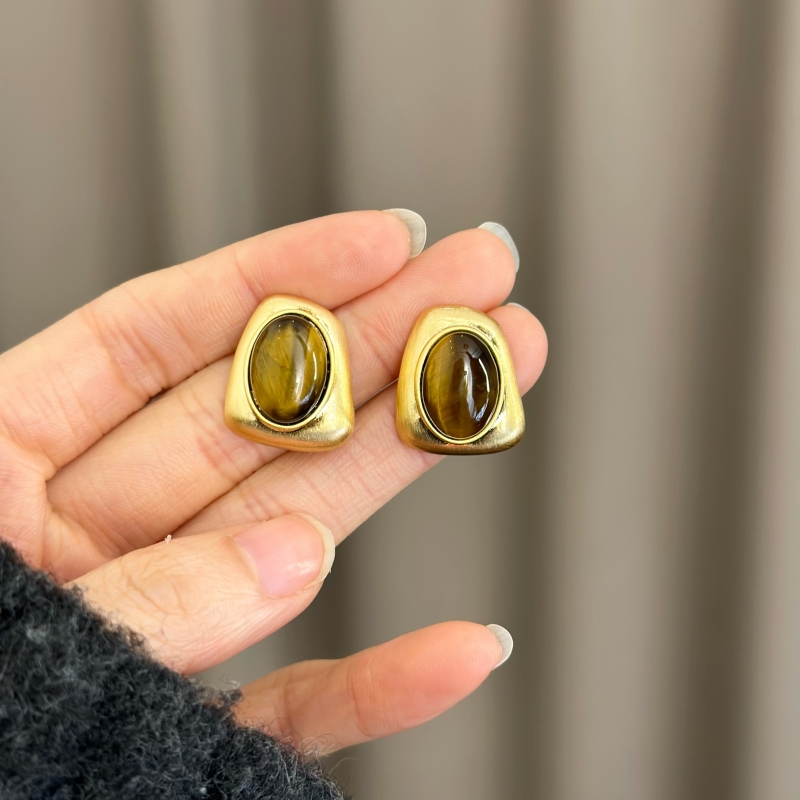 铜合金仿水晶耳饰 【么么专属】小众港风异形几何耳钉银针 气质耳环