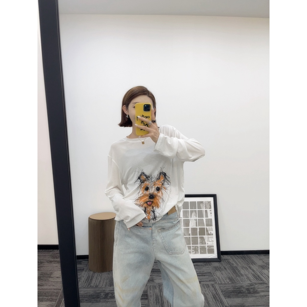 NO退NO换｜【限定小狗】25新款潦草小狗印花长袖防晒T恤LANG-C2570