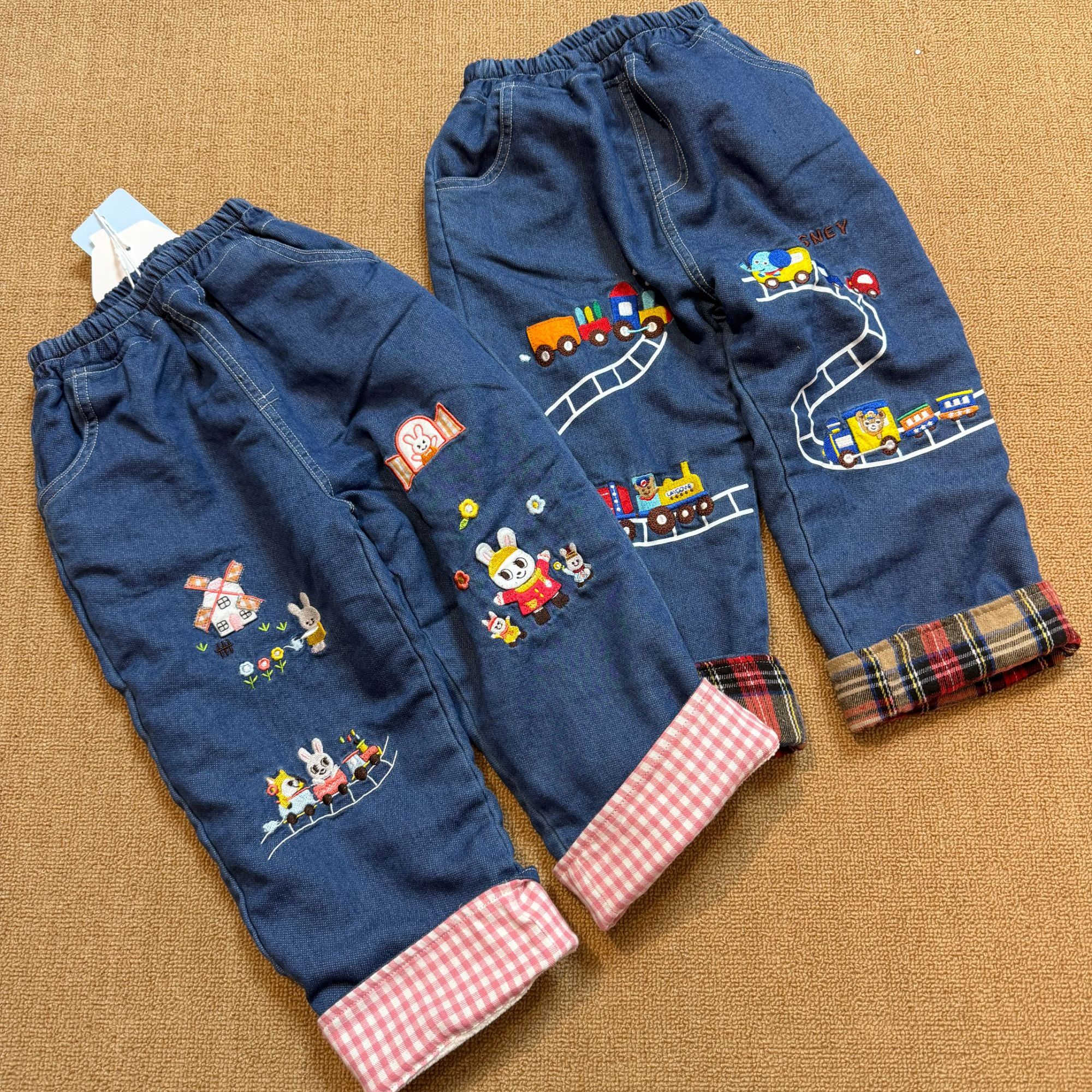 【豆乐推荐】儿童男女宝卡通加绒牛仔裤