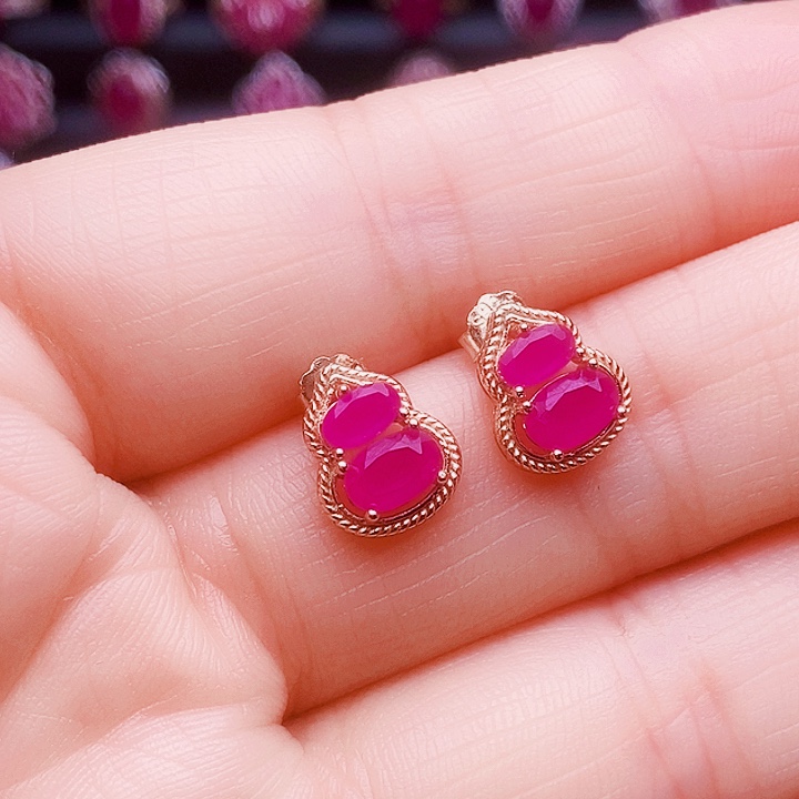 耳饰银S925镶嵌红宝石