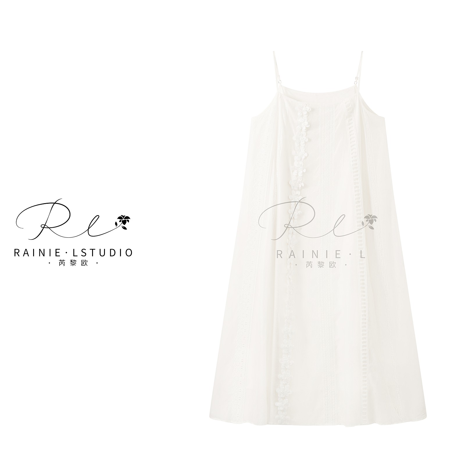 RainieL·晴晴【月光花瓣】原创早春新款莱赛尔蕾丝百搭长款连衣裙