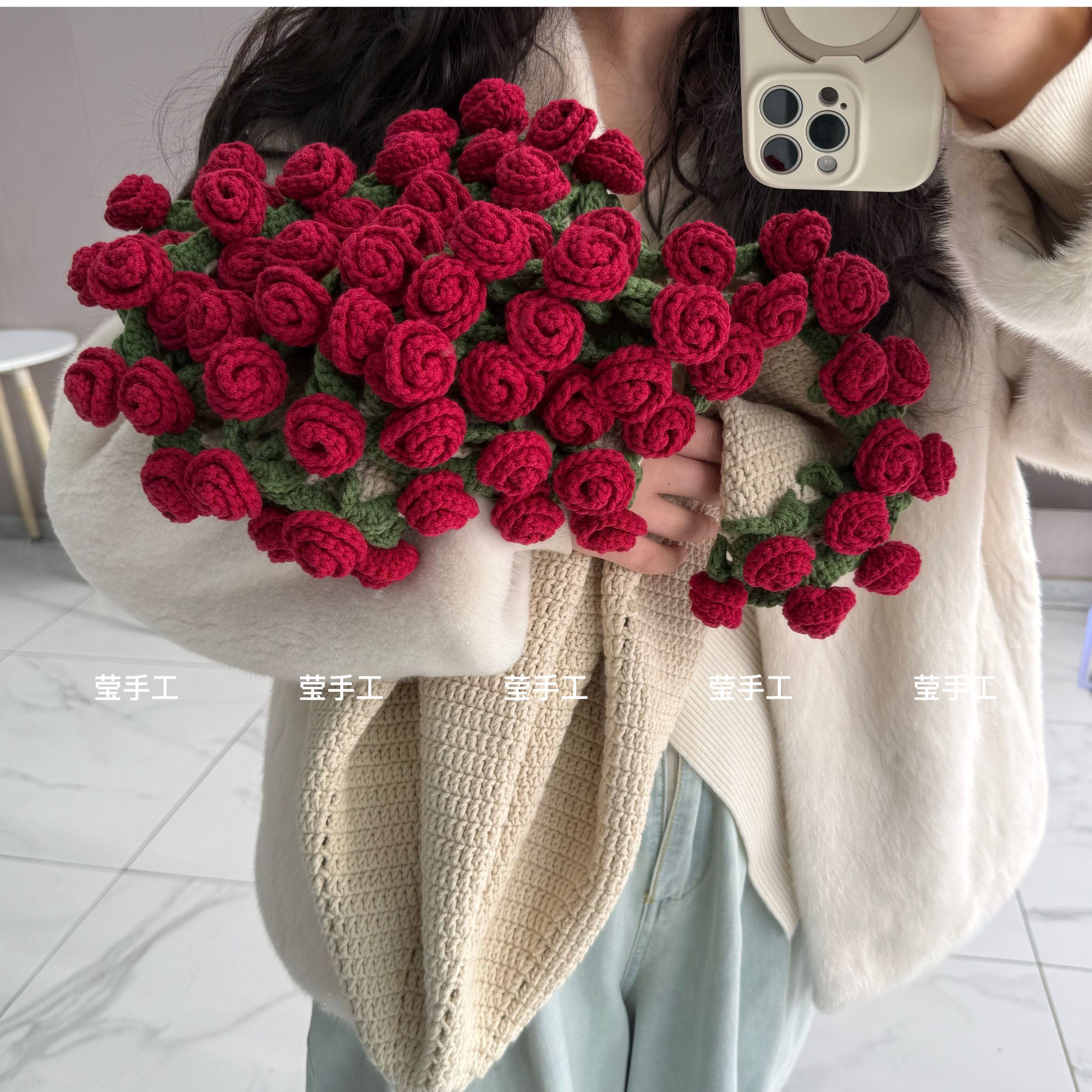  雪妃尔五股新疆棉铃兰花盖毯自制DIY钩织玫瑰花束毯子编织材料包