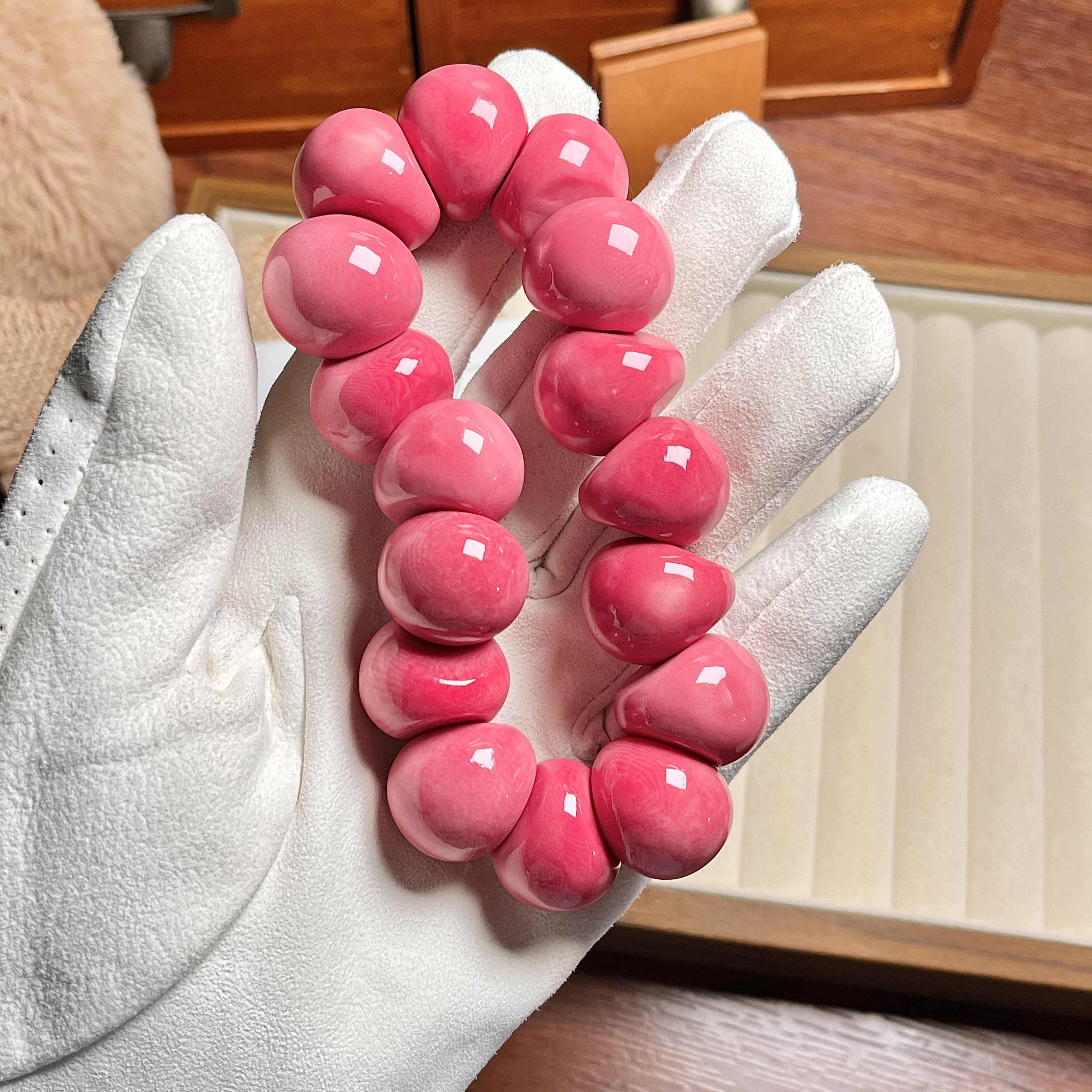 象牙果浅粉桃色蒜瓣大肠21+mm手串/手捻【一串】