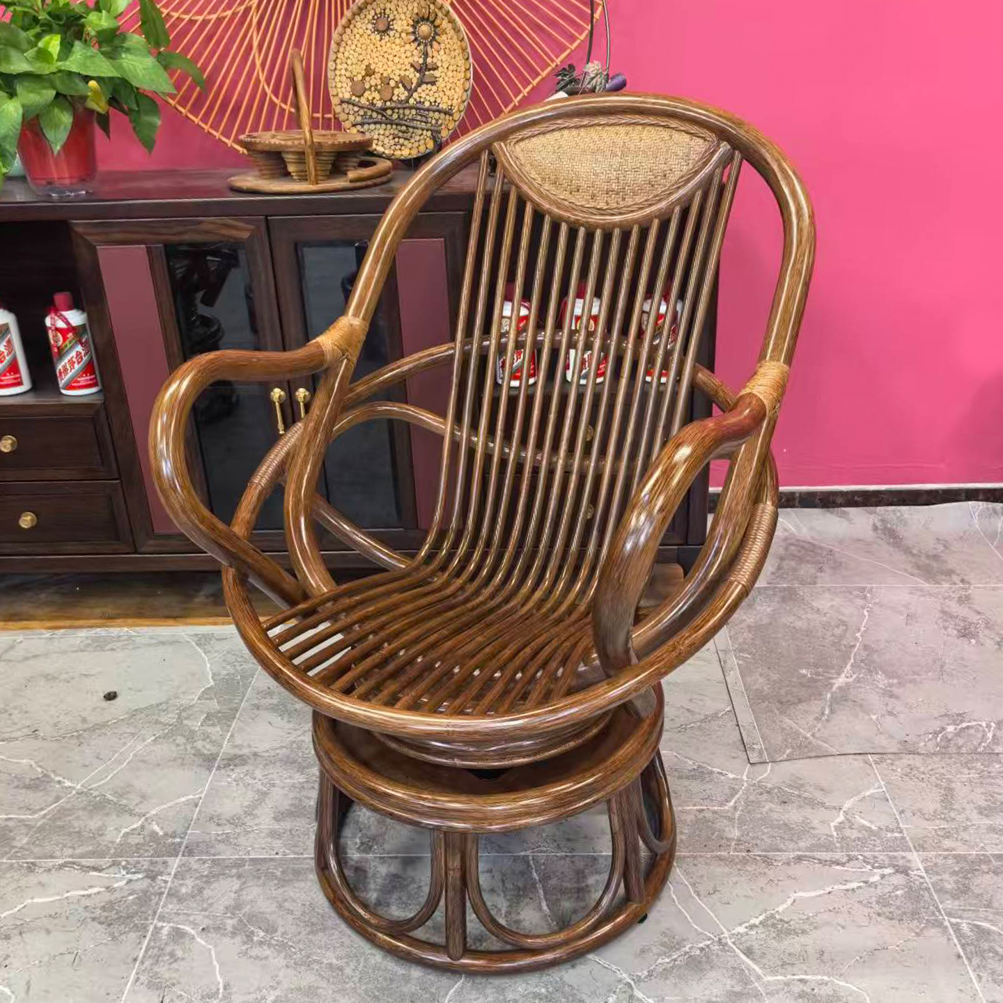 丰川藤艺丰川藤艺天然真藤粗藤杆客厅简约藤编家用时来运转大转椅