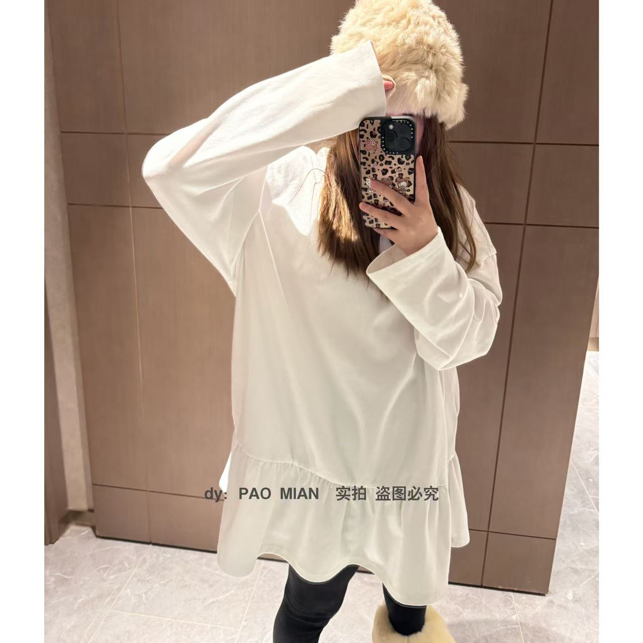 【 PAOMIAN 】慵懒风宽松长袖T恤秋冬百搭抓绒打底纯色圆领长款