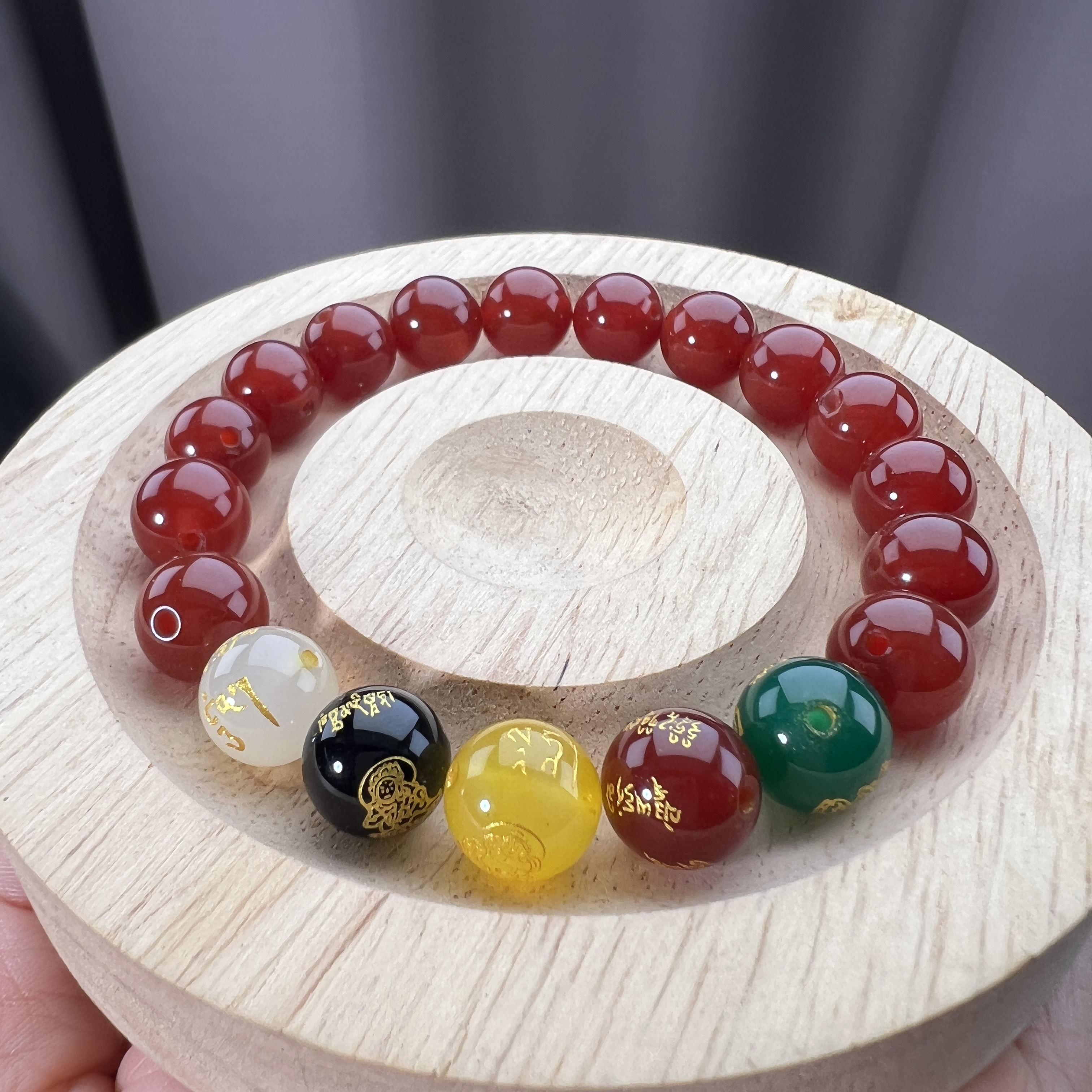 天然玛瑙烫金五路财神手串diy五福玛瑙男女手串多样性发