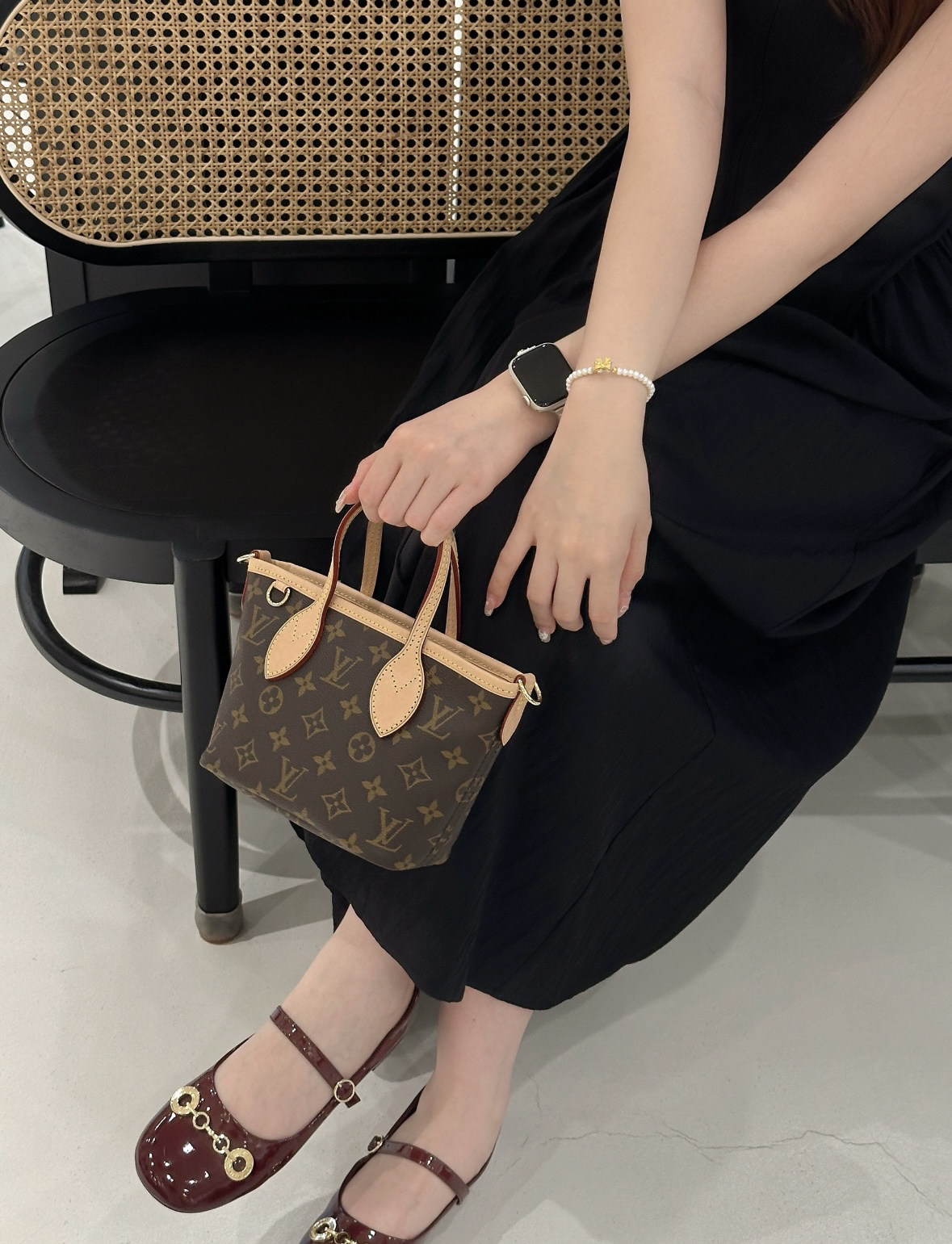 95新 LouisVuitton/路易威登 6350 老花neverfull bb斜挎包芯片款