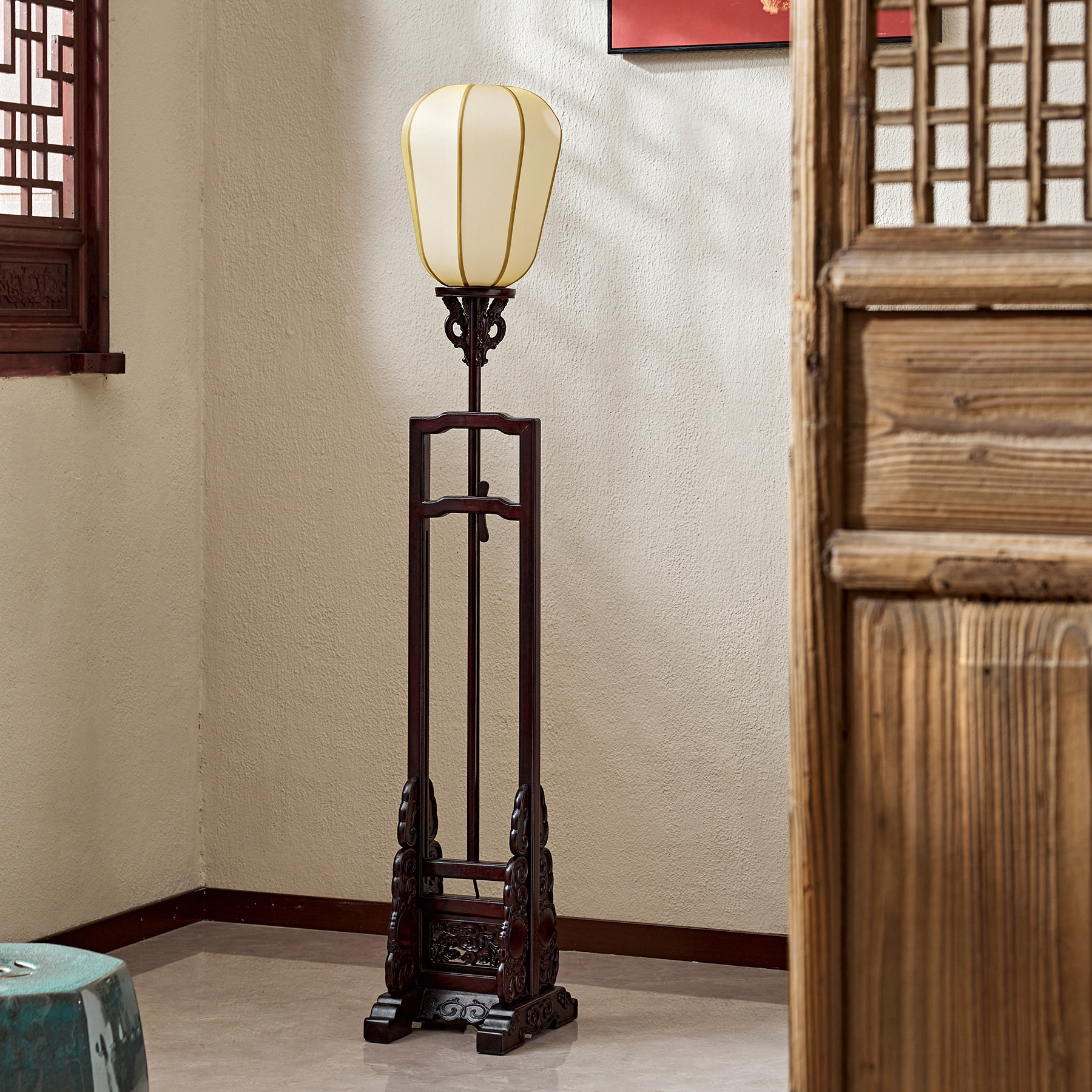 赞比亚紫檀可升级落地灯台烛台