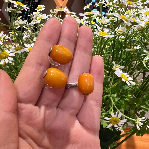 足银珐琅耳饰 时尚款黄色纯银耳钉