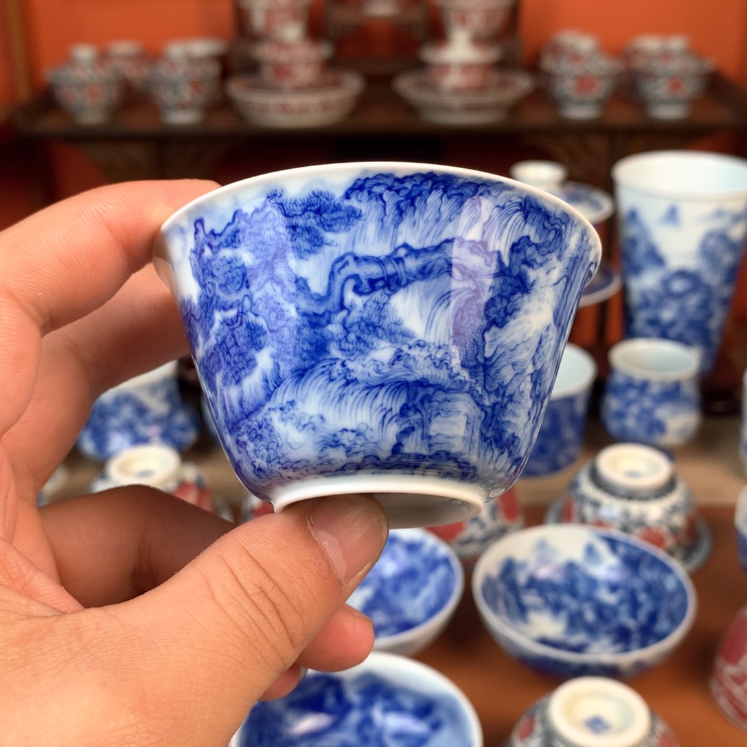 山水主人杯手工手绘