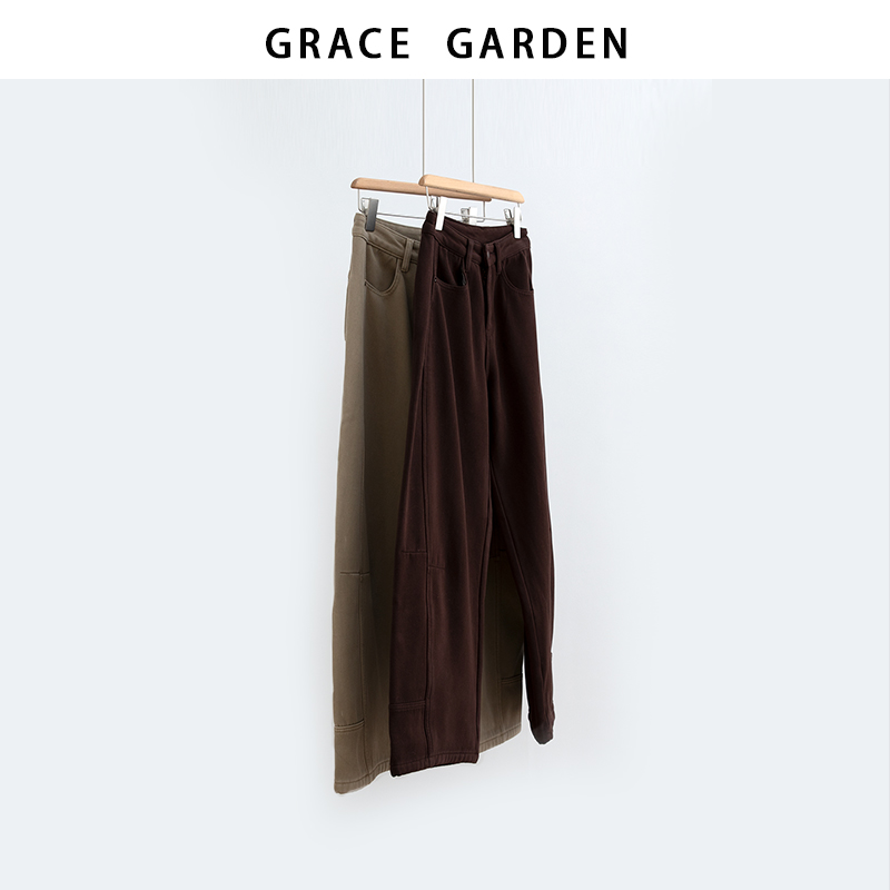 GRACE GARDEN【炒色裤！分割！】阔腿弯刀加绒高腰牛仔裤NZK5K2511