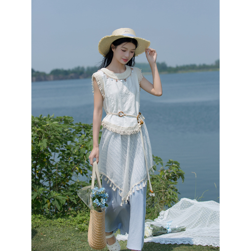 素色左岸波西米亚风上衣两件套女夏季设计感小众不撞款半身裙套装