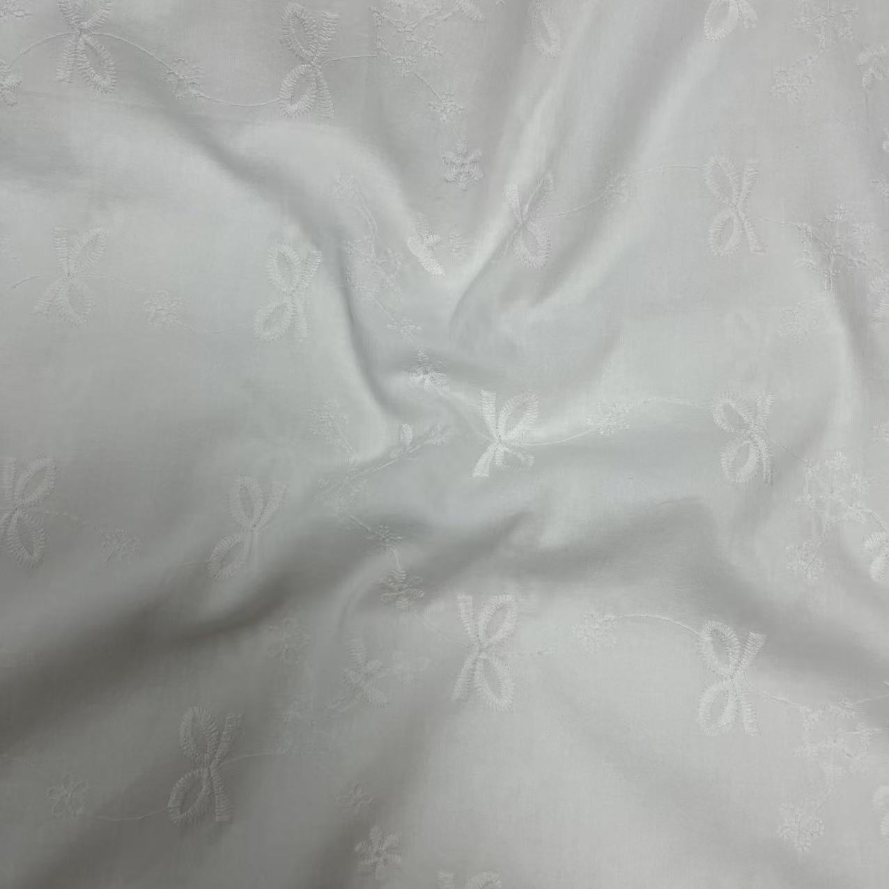 【绒兰】高端定制！全棉高精刺绣镂空蕾丝布料 504号 白色蝴蝶结