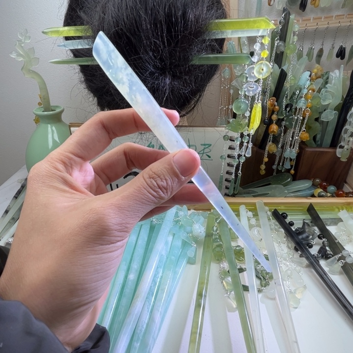 蛇纹石玉发饰未镶嵌16.5长