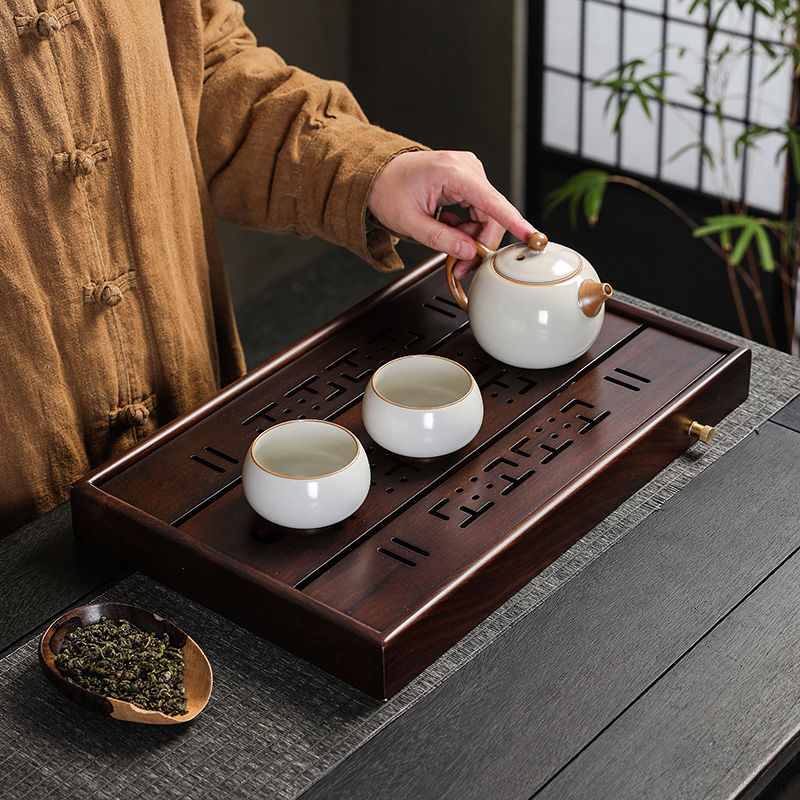 38*24黑檀木实木排水蓄水两用茶盘（水管水球）