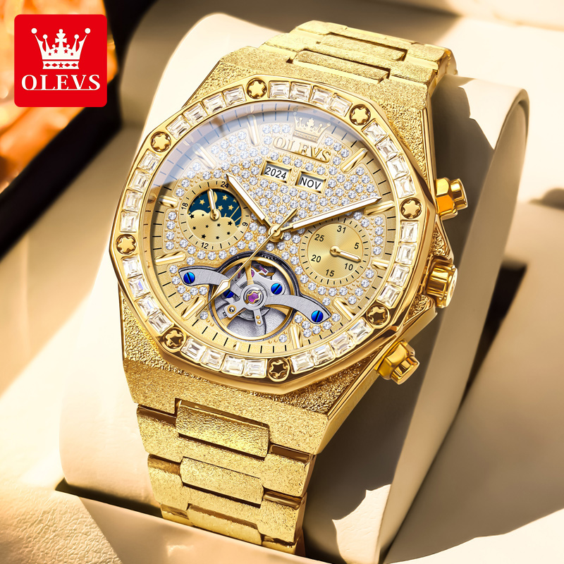 瑞士欧利时品质男士夜光防水机械表时尚镶钻全自动手表商务腕表