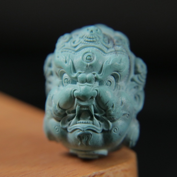 原矿绿松石雾霾蓝大黑天 尺寸21×28×20mm，重14.2g，李飞虎大师