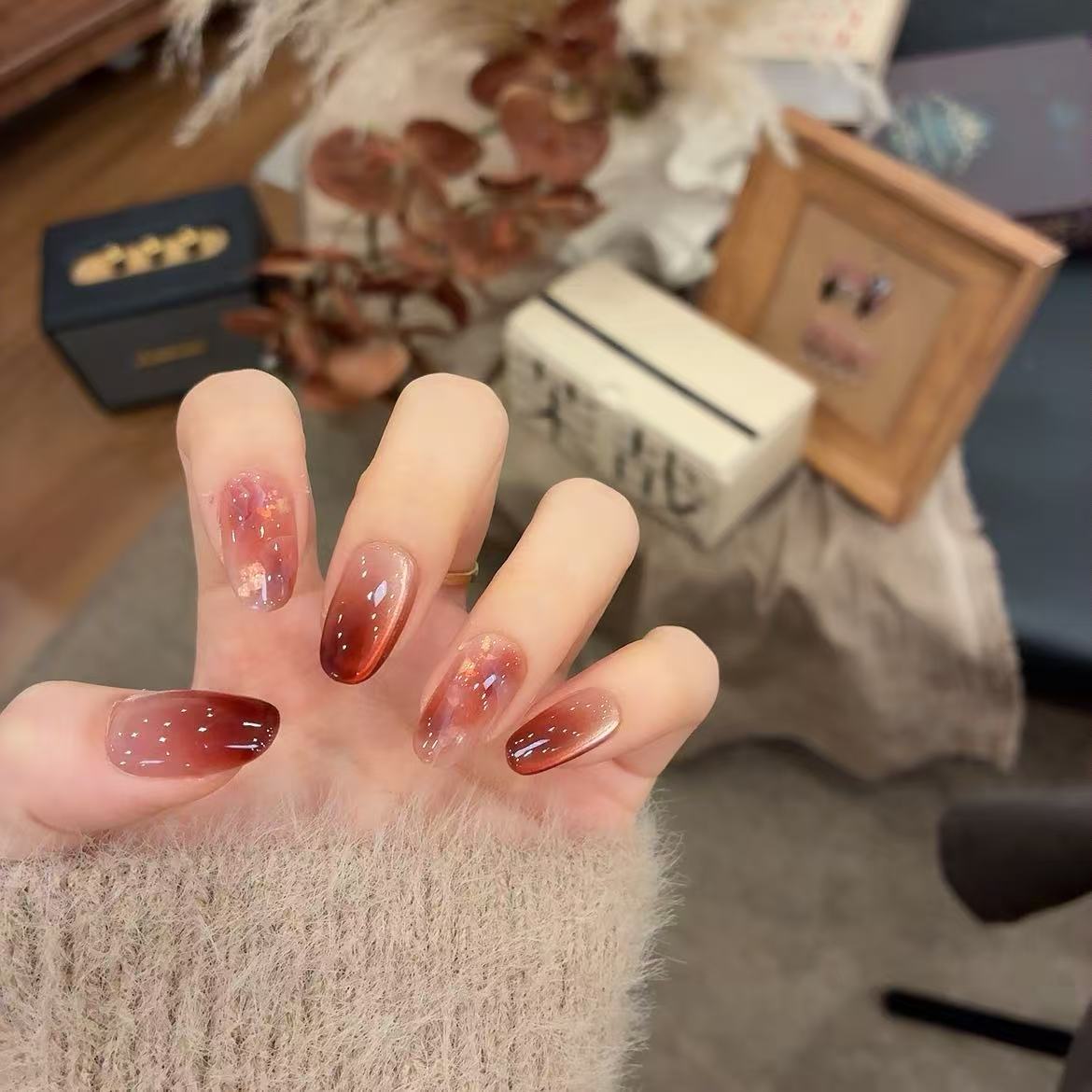 茉哉II【熔金】纯手工定制美甲拆卸穿戴甲A5343