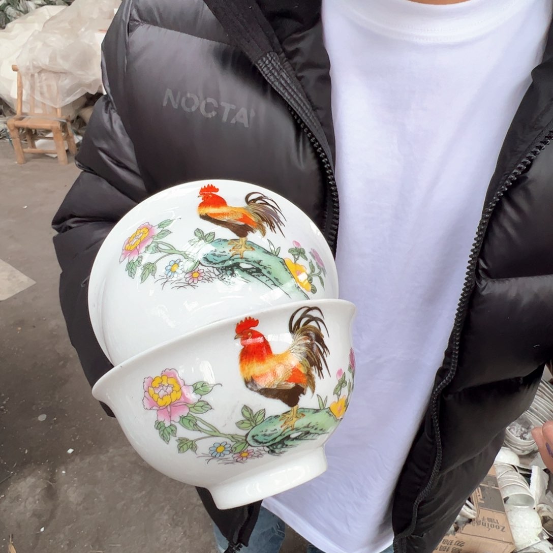 瓷景德镇高温陶瓷玉泥胎公鸡米饭碗2个