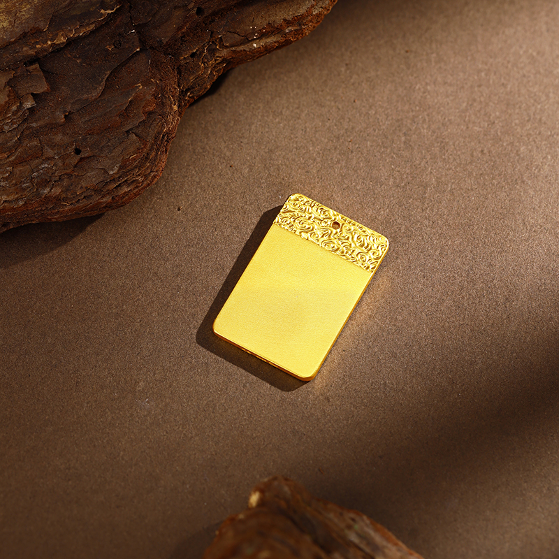 吊坠足银 银铸厚金平安无事牌吊坠男女项链祥云方牌挂坠古法时尚