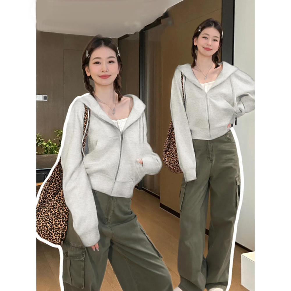 宽松慵懒风连帽衫休闲卫衣女美式洋气百搭短款长袖显瘦上衣外套