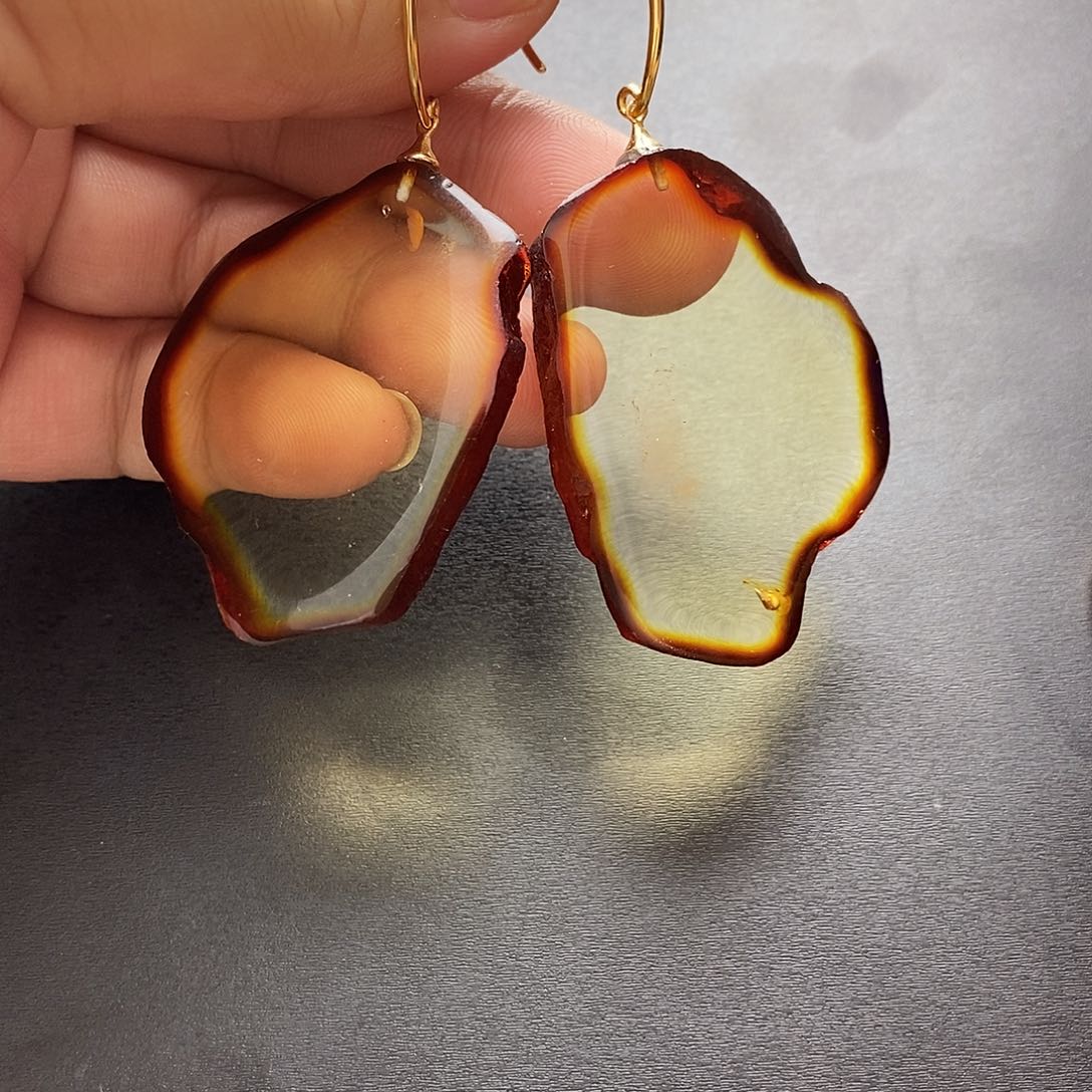 琥珀未镶嵌裸石耳坠