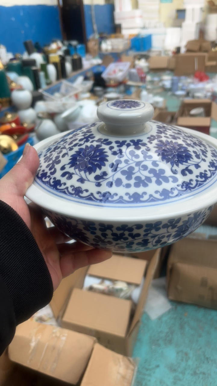 景德镇陶瓷青花缠枝莲梧桐10寸合合器 不指定花色