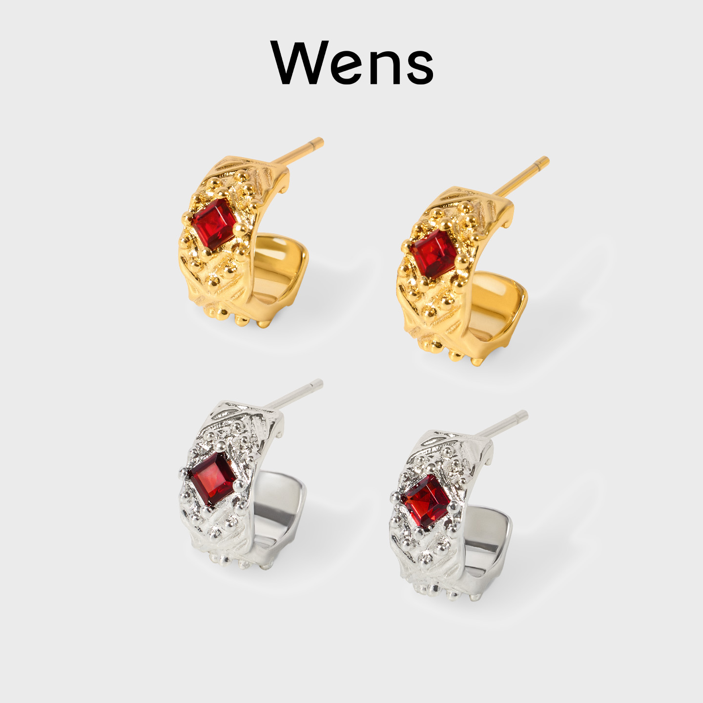 Wens/吻斯 铜合金耳饰 Edge 菱格镶石耳圈简约百搭耳环精致通勤