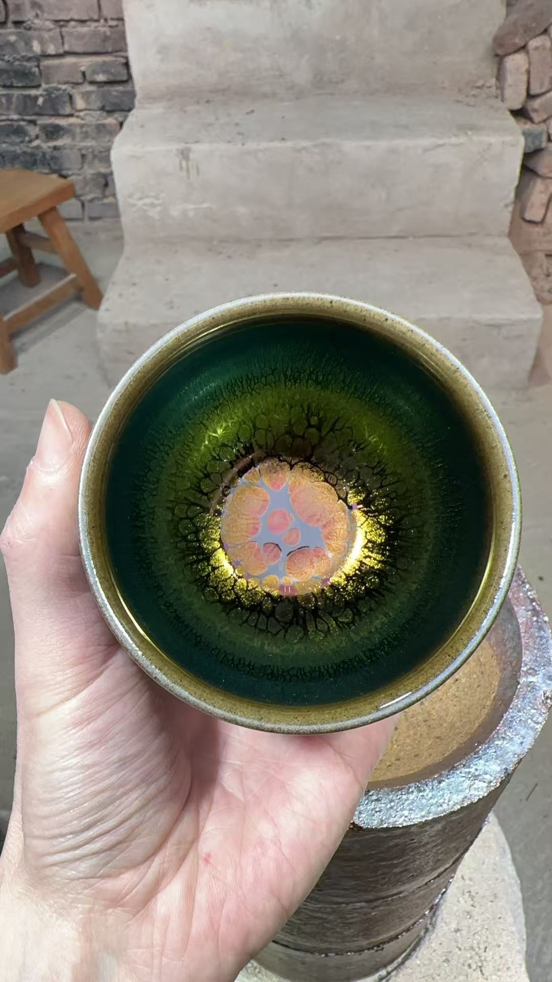 建窑建盏 极光绿 茶器主人杯礼盒装带溯源证书   电烧 