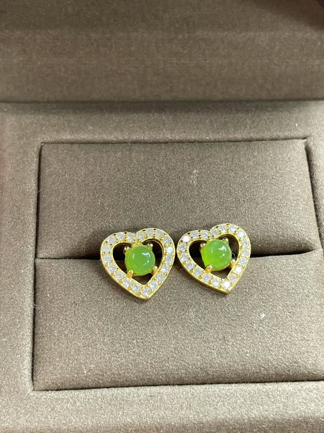 碧玉满绿耳钉耳饰设计款925银镶嵌