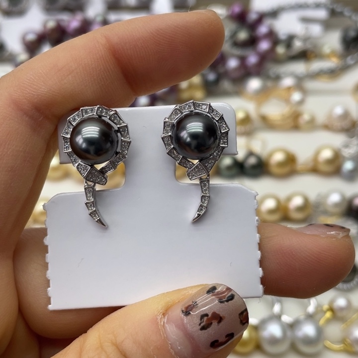 海水珍珠耳饰银S925镶嵌