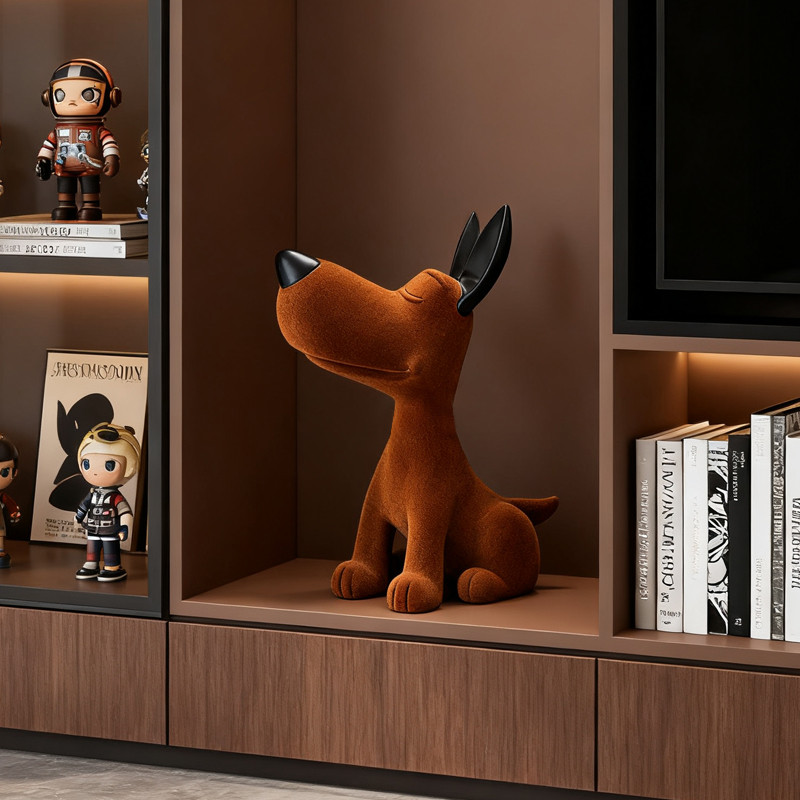 傲娇小狗棕色植绒可爱动物摆件客厅玄关电视柜装饰品