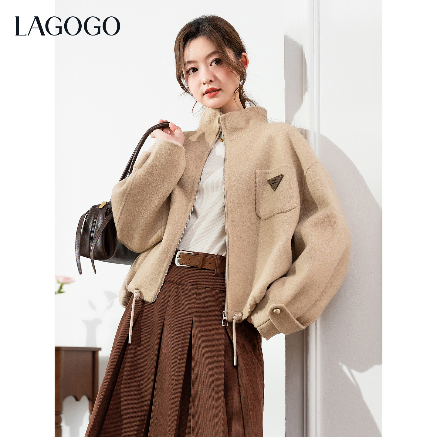 【晚晚专属】lagogo拉谷谷新款优雅通勤双面呢大衣女OCDD139G08